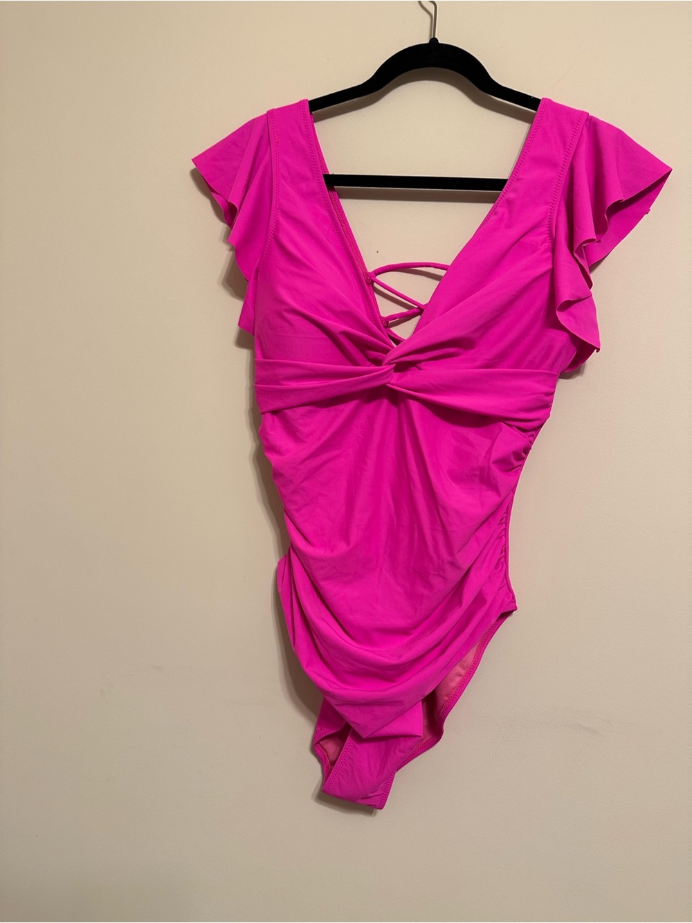 Blooming Jelly Bright Fuchsia/Pink Ruffle-Sleeve One-Piece Swimsuit Size XXL